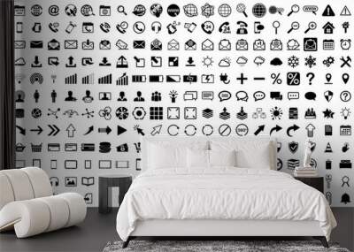 Black web icons set on white background Wall mural