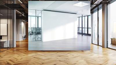 Blank white wall in concrete office with large windows Mockup 3D rendering Wall mural