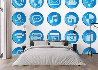 Blue web icons set Wall mural