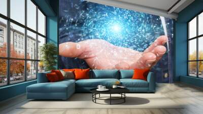 Businessman creating new futuristic energy power source 3D rendering Wall mural