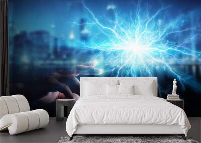 Businessman creating renewable and sustainable eco energy 3D rendering Wall mural