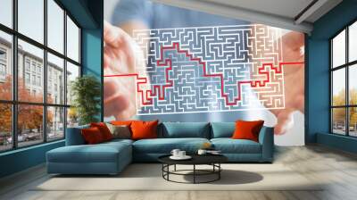 Businessman searching solution of a complicated maze Wall mural