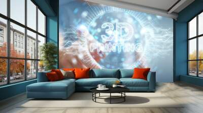 Businessman using 3D printing digital hologram 3D rendering Wall mural