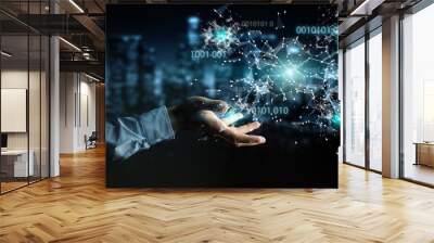 Businessman using digital binary code connection network 3D rendering Wall mural