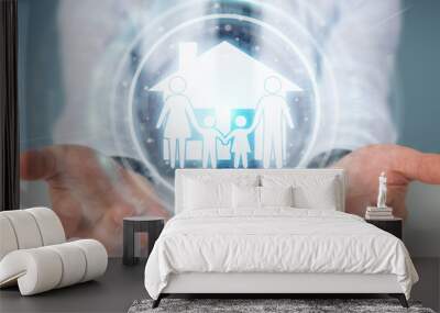 Businessman using family care insurance application 3D rendering Wall mural