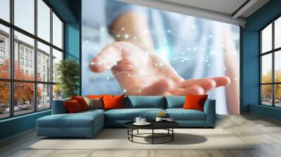 Businessman using flying network connection 3D rendering Wall mural