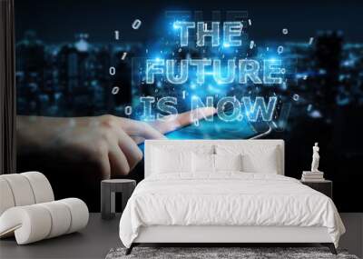 Businessman using future text interface 3D rendering Wall mural