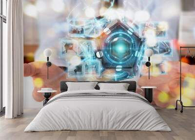 Businessman using futuristic drone security camera 3D rendering Wall mural