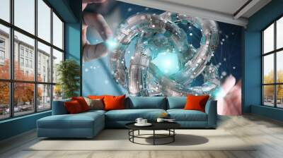 Businessman using futuristic torus textured object 3D rendering Wall mural