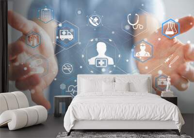 businessman using modern medical interface 3d rendering Wall mural