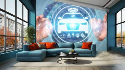 Businessman using modern smart car interface 3D rendering Wall mural