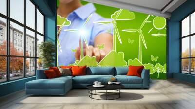 businesswoman touching renewable energy sketch Wall mural