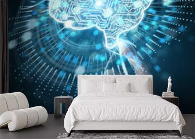 Businesswoman using digital artificial intelligence icon hologram 3D rendering Wall mural