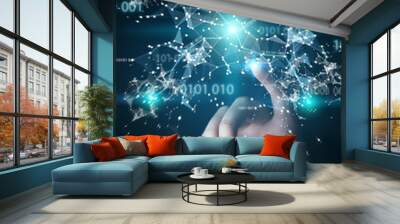 Businesswoman using digital binary code connection network 3D rendering Wall mural