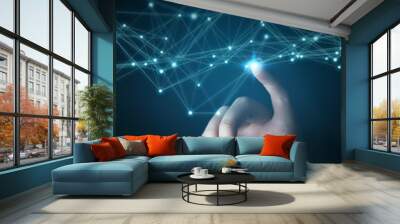 Businesswoman using flying network connection 3D rendering Wall mural