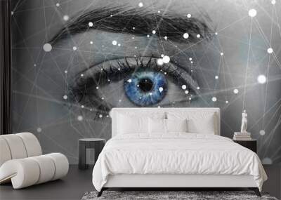 Close-up of woman digital eye network concept 3D rendering Wall mural