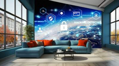 Cyber security on planet Earth 3D rendering Wall mural