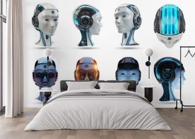 Cyborg head artificial intelligence pack 3D rendering Wall mural