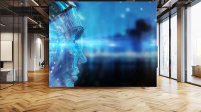 cyborg head using artificial intelligence to create digital interface 3d rendering Wall mural