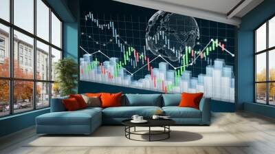 Digital 3D rendered stock exchange stats and charts Wall mural