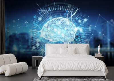 Digital artificial intelligence icon hologram 3D rendering Wall mural