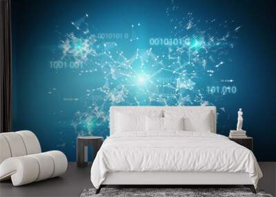 Digital binary code connection network background 3D rendering Wall mural