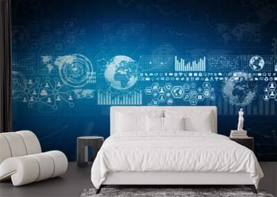 Digital charts and screen interface Wall mural