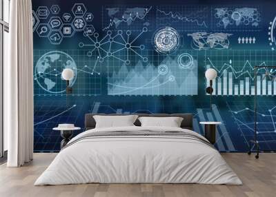 Digital charts and screen interface Wall mural