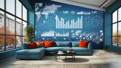 Digital charts and screen interface Wall mural