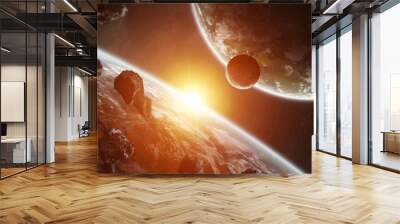 Distant planet system in space with exoplanets 3D rendering elements of this image furnished by NASA Wall mural