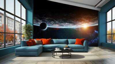 Distant planet system in space with exoplanets 3D rendering elements of this image furnished by NASA Wall mural