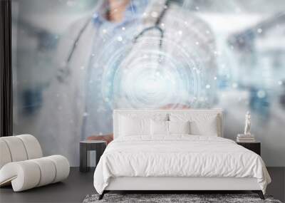 Doctor using digital medical futuristic interface 3D rendering Wall mural