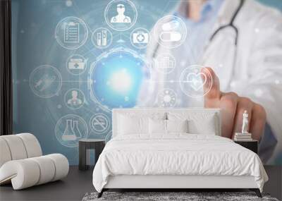 Doctor using digital medical futuristic interface 3D rendering Wall mural