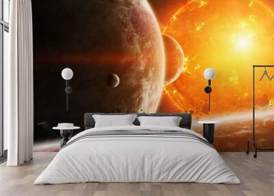 exploding sun in space close to planet Wall mural