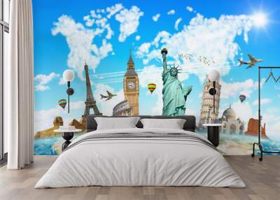 Famous landmarks of the world connected to each other Wall mural