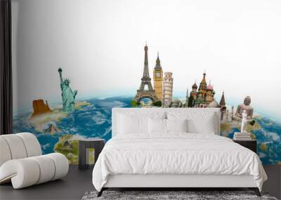 famous monuments of the world surrounding planet earth on white Wall mural