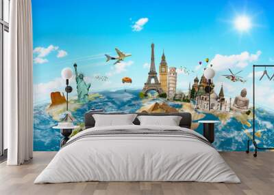 Famous monuments of the world surrounding planet Earth Wall mural