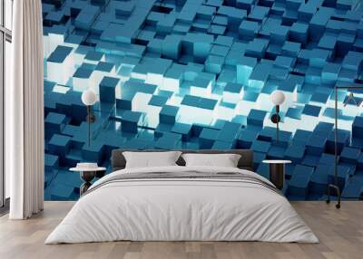 Glowing black and blue squares background pattern 3D rendering Wall mural