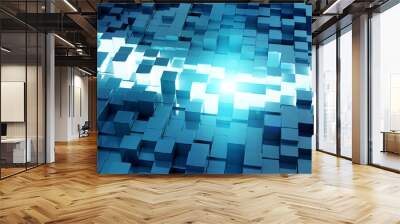 Glowing black and blue squares background pattern 3D rendering Wall mural