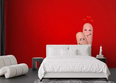 happy finger couple in love celebrating valentine day Wall mural