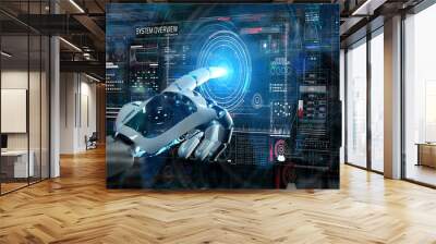 Intelligent robot machine using digital screens interface 3D rendering Wall mural