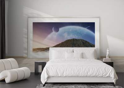 Large horizontal frame leaning on a white wall 3D rendering Wall mural