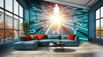 Leader connecting a group of people 3D rendering Wall mural