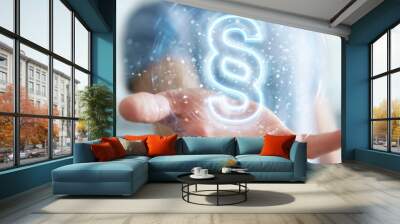 Man using law paragraph digital neon hologram 3D rendering Wall mural