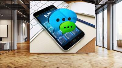 Modern mobile phone with web chat icon Wall mural