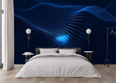 Moving neon blue dots pattern forming a digital network connection on dark background Wall mural