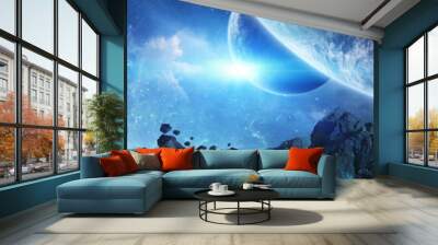 Panorama of distant planet system in space 3D rendering elements of this image furnished by NASA Wall mural