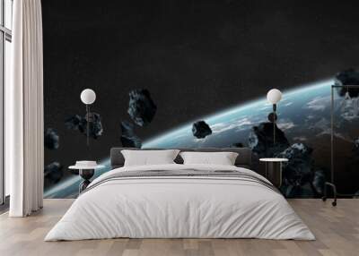 Panoramic space planets background. Panorama of distant solar system with exoplanets 3D rendering elements of this image furnished by NASA Wall mural