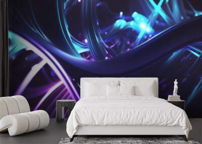 Purple and blue glossy wallpaper with abstract shapes. Glowing wavy texture. Background with curvy organics shapes. Generative ai Wall mural