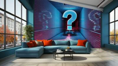 Question marks digital hologram in underground 3D rendering Wall mural